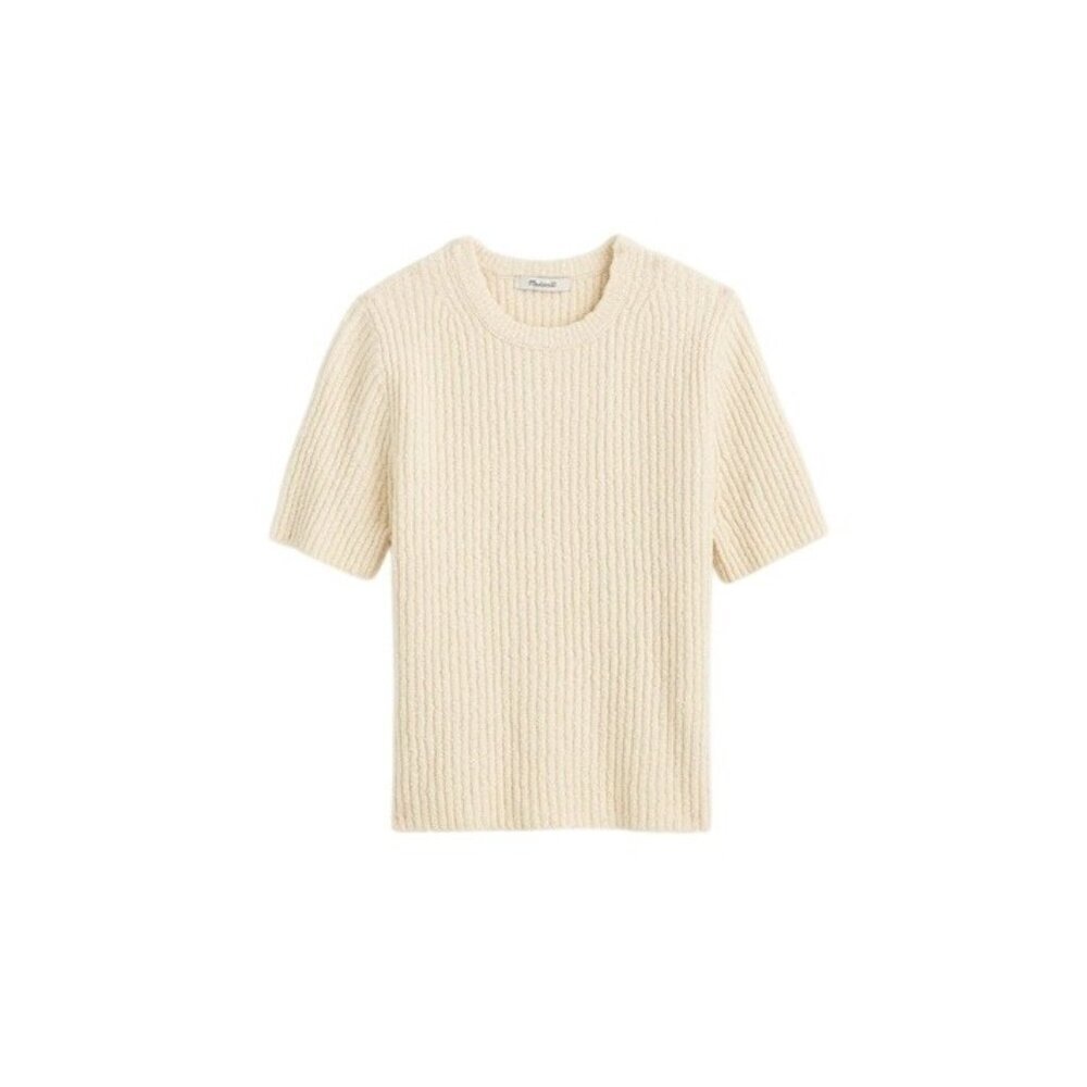 Madewell Boucle-Knit Crewneck Sweater Tee~Size XS~Antique Cream Soft L12 04